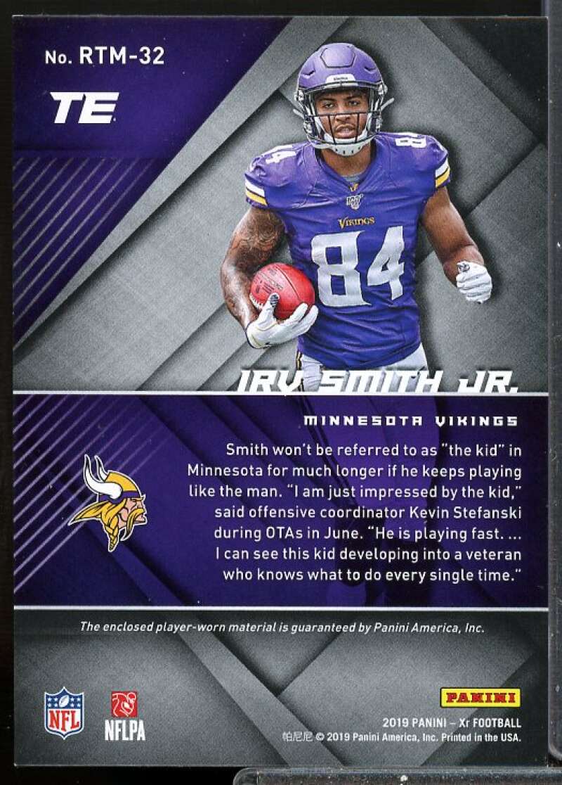 Irv Smith Jr. Card 2019 Panini XR Rookie Triple Threats Materials #32  Image 2