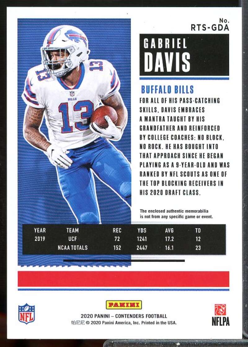 Gabriel Davis Card 2020 Panini Contenders Rookie Ticket Jersey Swatches #39  Image 2