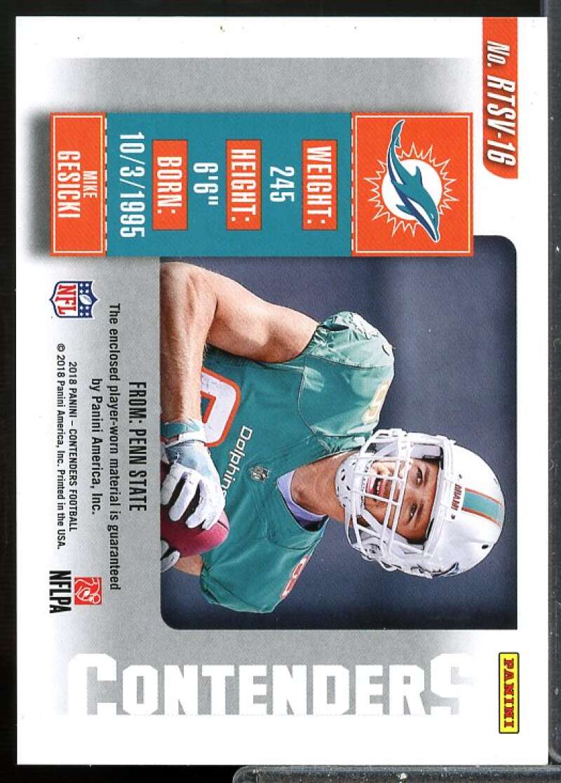 Mike Gesicki Card 2018 Panini Contenders Rookie Ticket Swatches Variation #16  Image 2