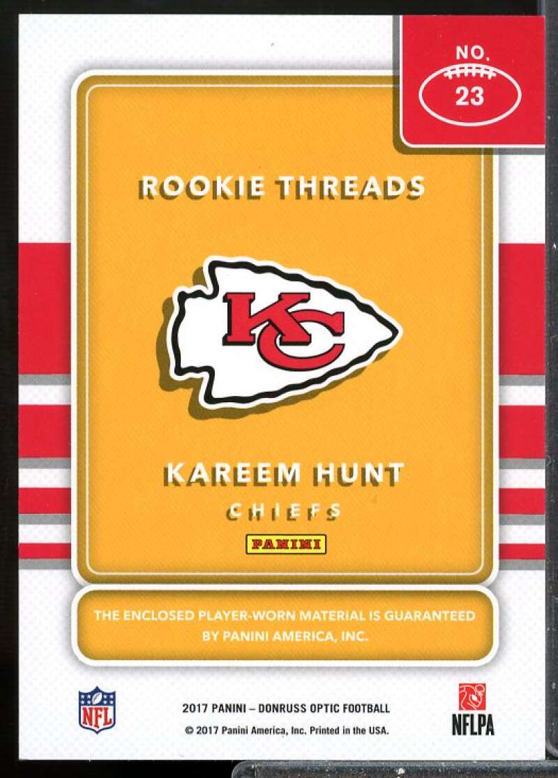 Kareem Hunt Card 2017 Donruss Optic Rookie Jersey Threads #23  Image 2
