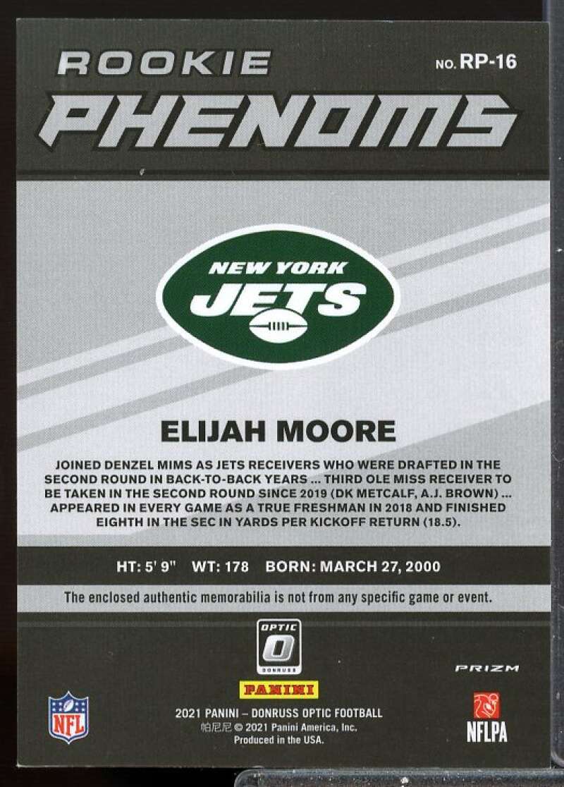 Elijah Moore Card 2021 Donruss Optic Rookie Phenoms Jerseys Blue Hyper #16  Image 2