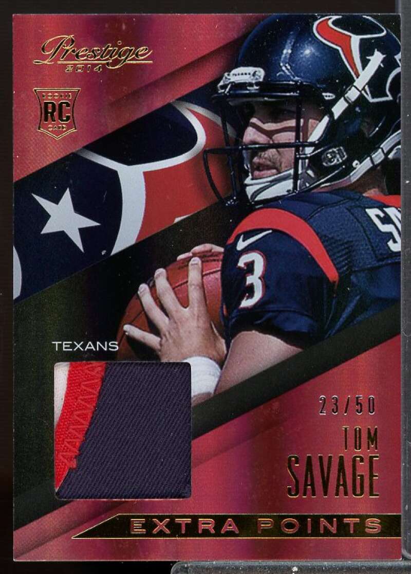 Tom Savage Card 2014 Prestige Rookie Jumbo Jerseys Patch Extra Points Gold #TS  Image 1