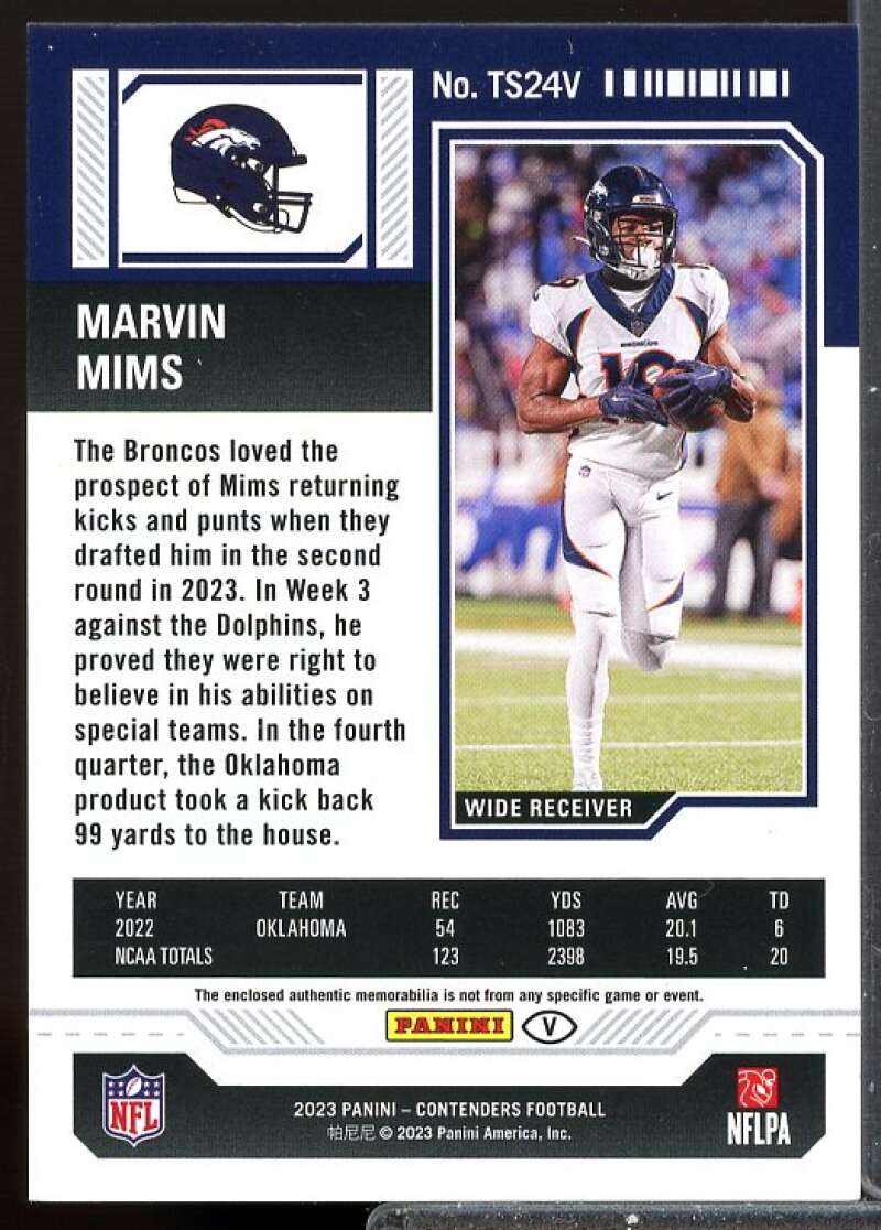 Marvin Mims Card 2023 Panini Contenders Rookie Ticket Jersey Swatches #24  Image 2