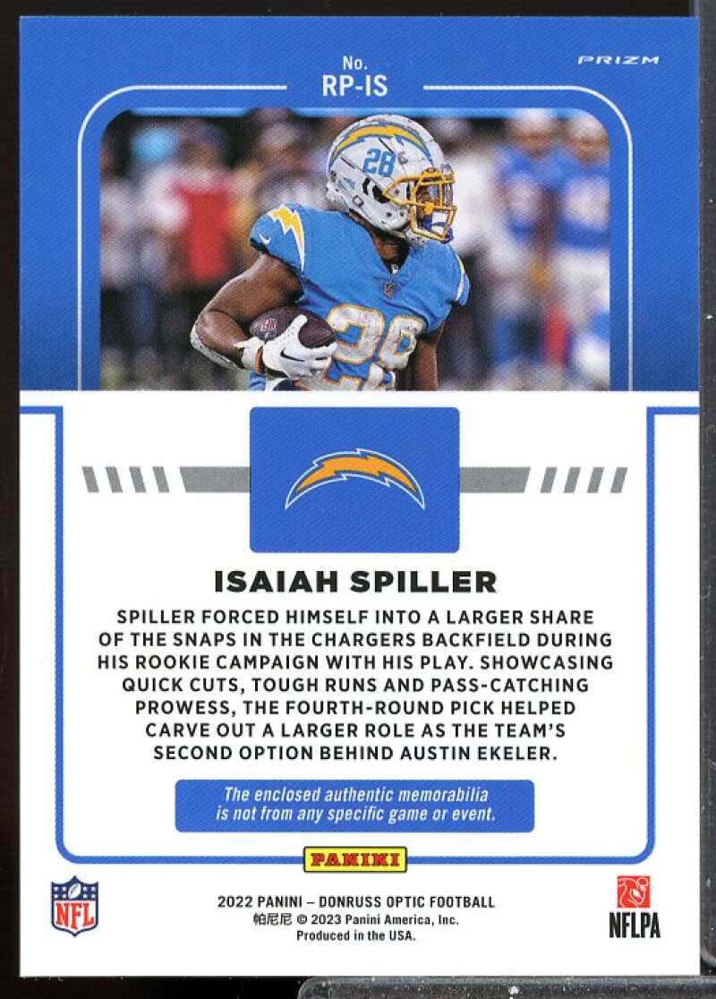 Isaiah Spiller Card 2022 Donruss Optic Rookie Phenoms Jerseys Blue Hyper #16  Image 2