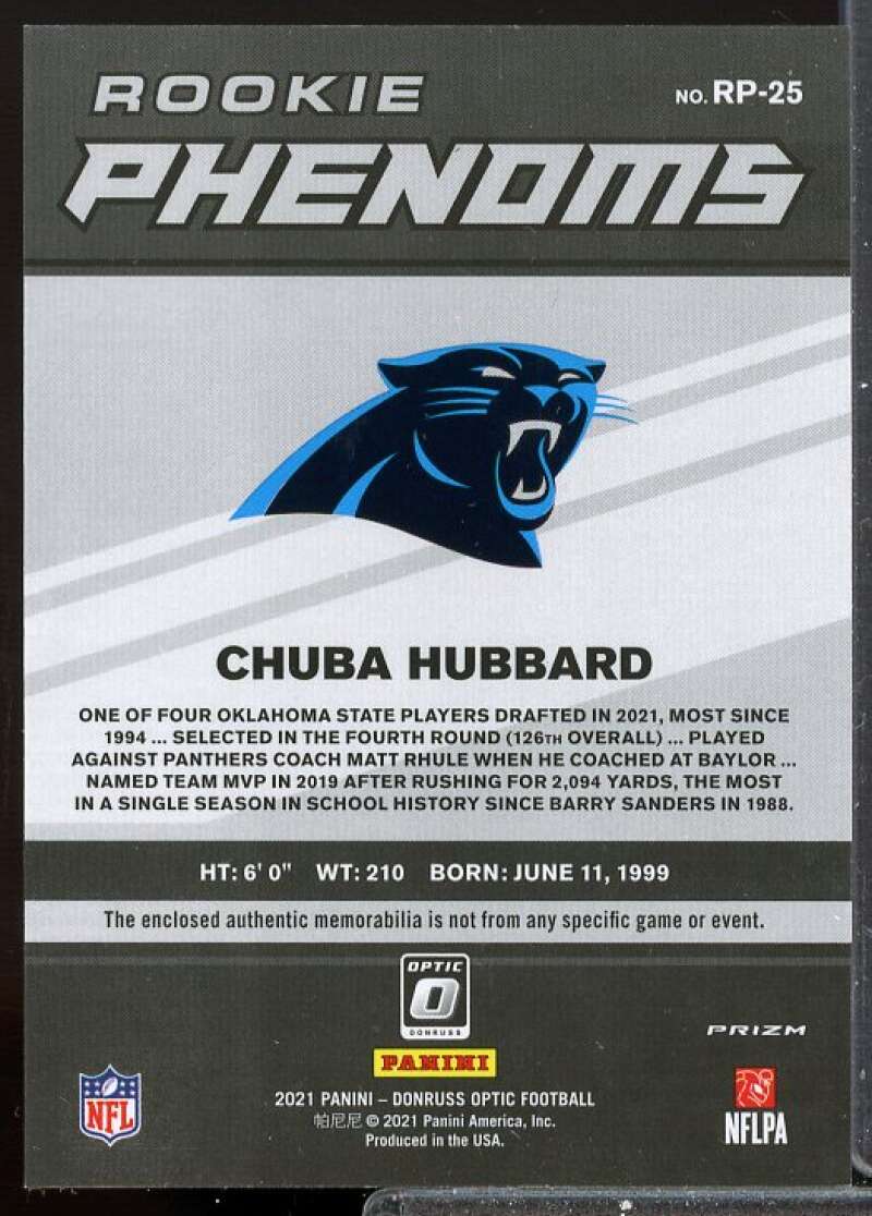 Chuba Hubbard Card 2021 Donruss Optic Rookie Phenoms Jerseys Blue Hyper #25  Image 2
