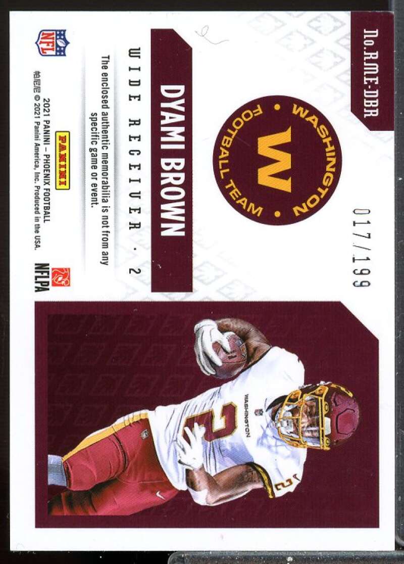 Dyami Brown Card 2021 Panini Phoenix Rookie Jersey Memorabilia #26  Image 2
