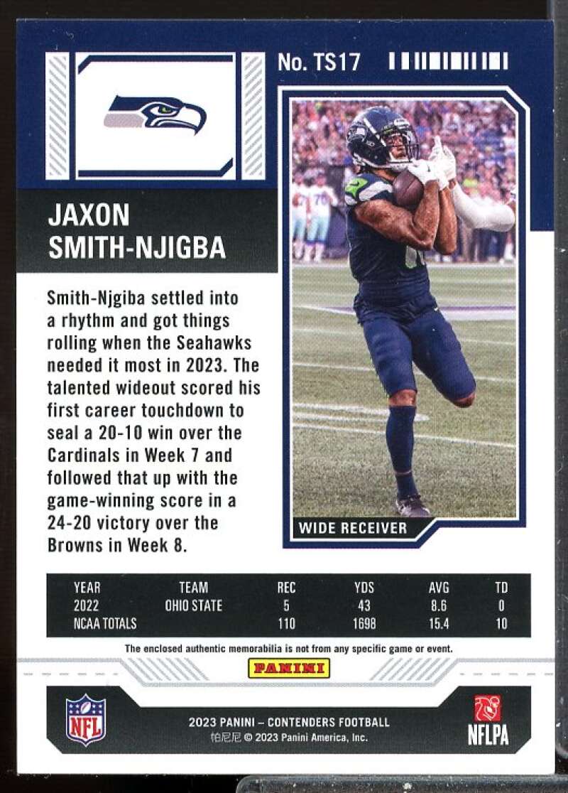 Jaxon Smith-Njigba 2023 Panini Contenders Rookie Ticket Jersey Swatches #17  Image 2