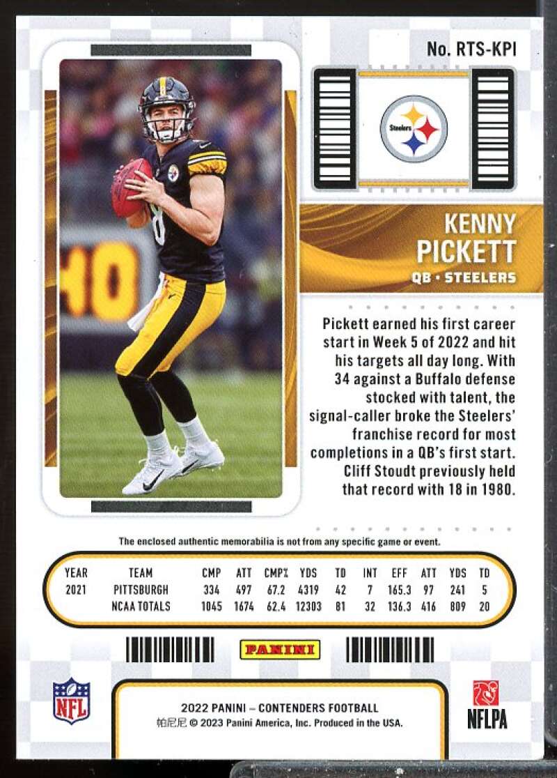Kenny Pickett Card 2022 Panini Contenders Rookie Ticket Jersey Swatches #27  Image 2