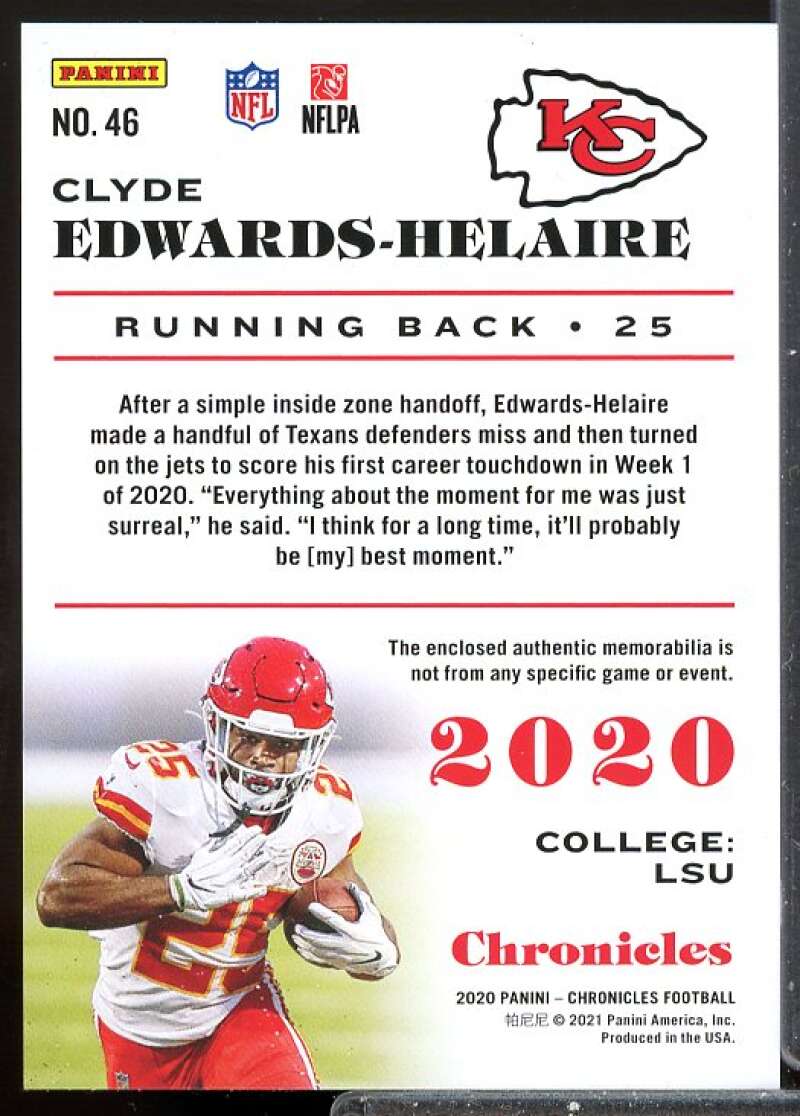 Clyde Edwards-Helaire/299 Card 2020 Panini Chronicles Rookie Jerseys #46  Image 2