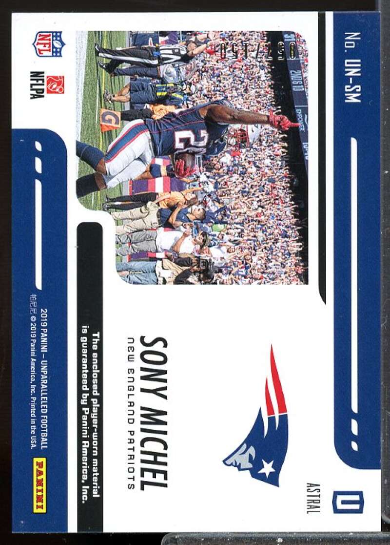 Sony Michel Card 2019 Panini Unparalleled Undeniable Jersey Materials Astral #5  Image 2