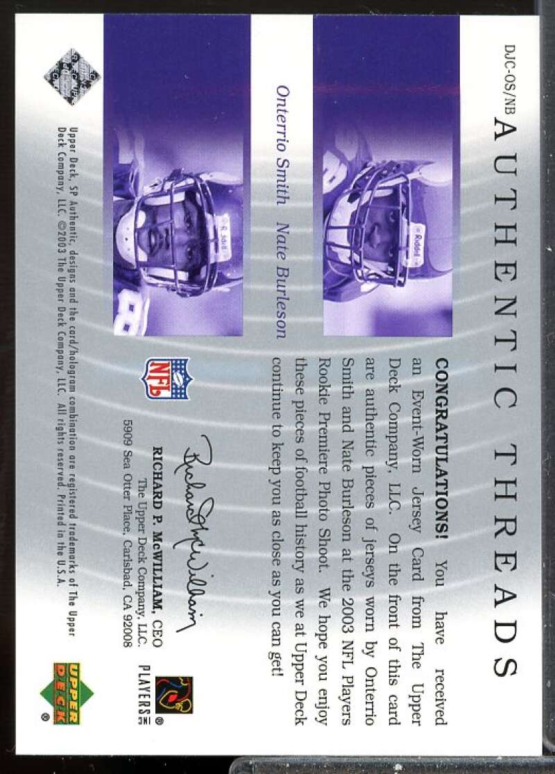 Onterrio Smith/Nate Burleson Card 2003 SP Authentic Threads Doubles #OSNB  Image 2