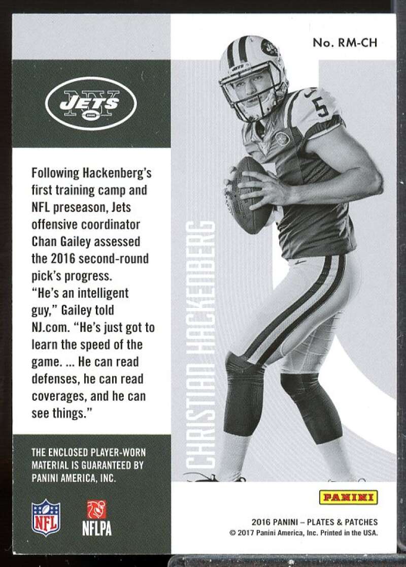 Christian Hackenberg Card 2016 Plates and Patches Rookie Jersey Patches Blue #7  Image 2