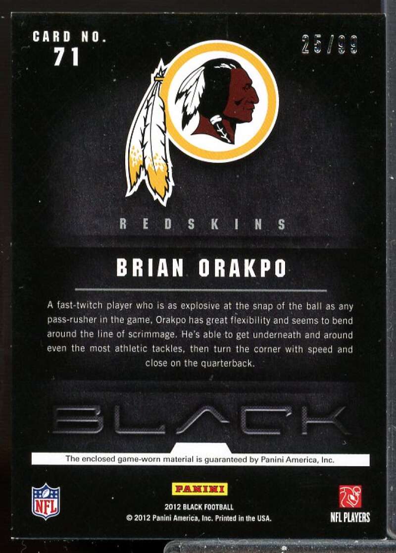 Brian Orakpo/99 Card 2012 Panini Black NFL Equipment Jersey #71  Image 2