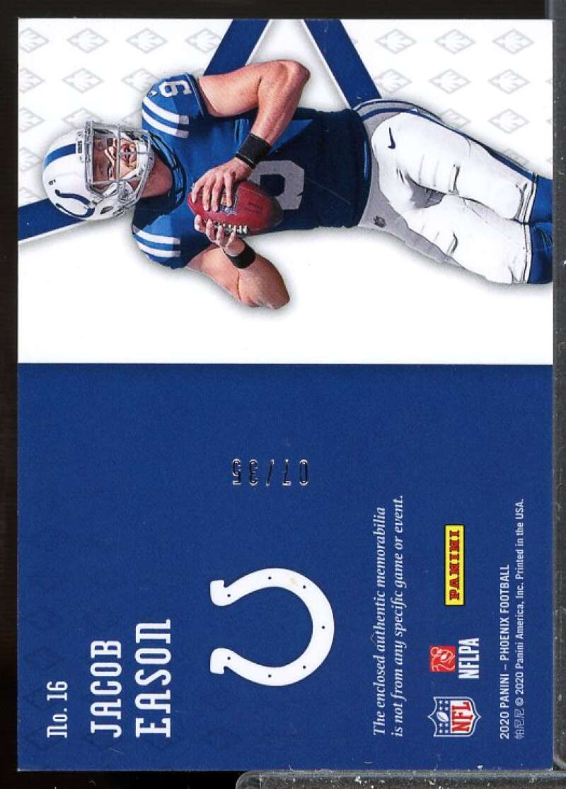 Jacob Eason Card 2020 Panini Phoenix Rookie Jersey Memorabilia Prime Blue #16  Image 2