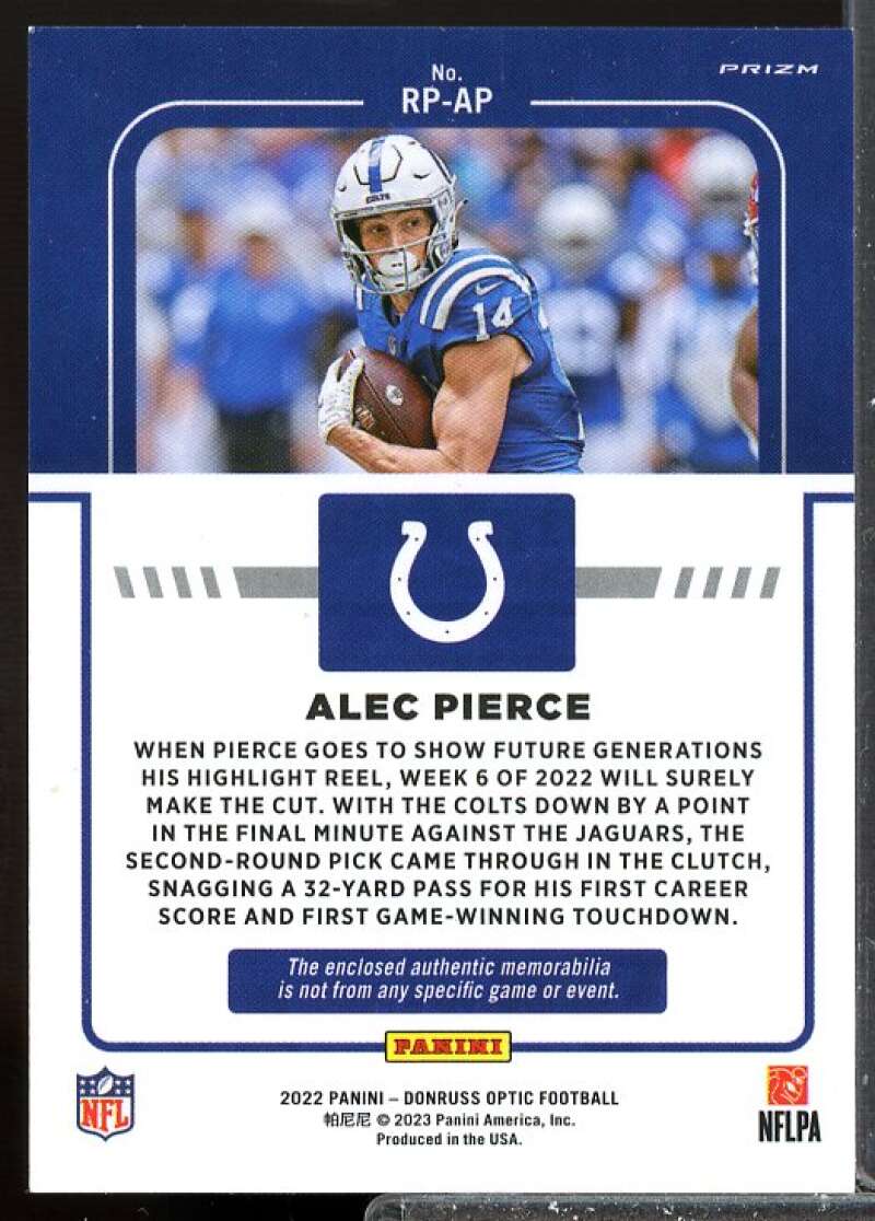 Alec Pierce Card 2022 Donruss Optic Rookie Phenoms Jerseys Blue Hyper #21  Image 2