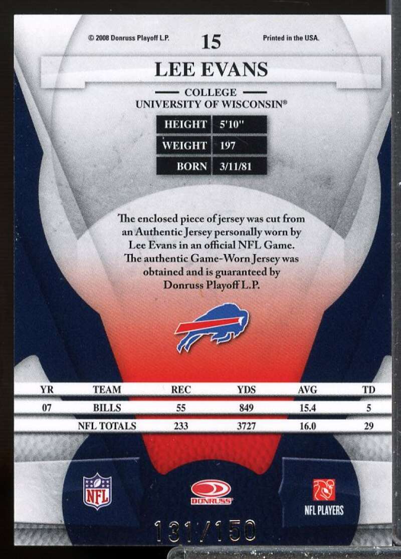 Lee Evans Card 2008 Leaf Certified Materials Mirror Red Jersey Materials #15  Image 2