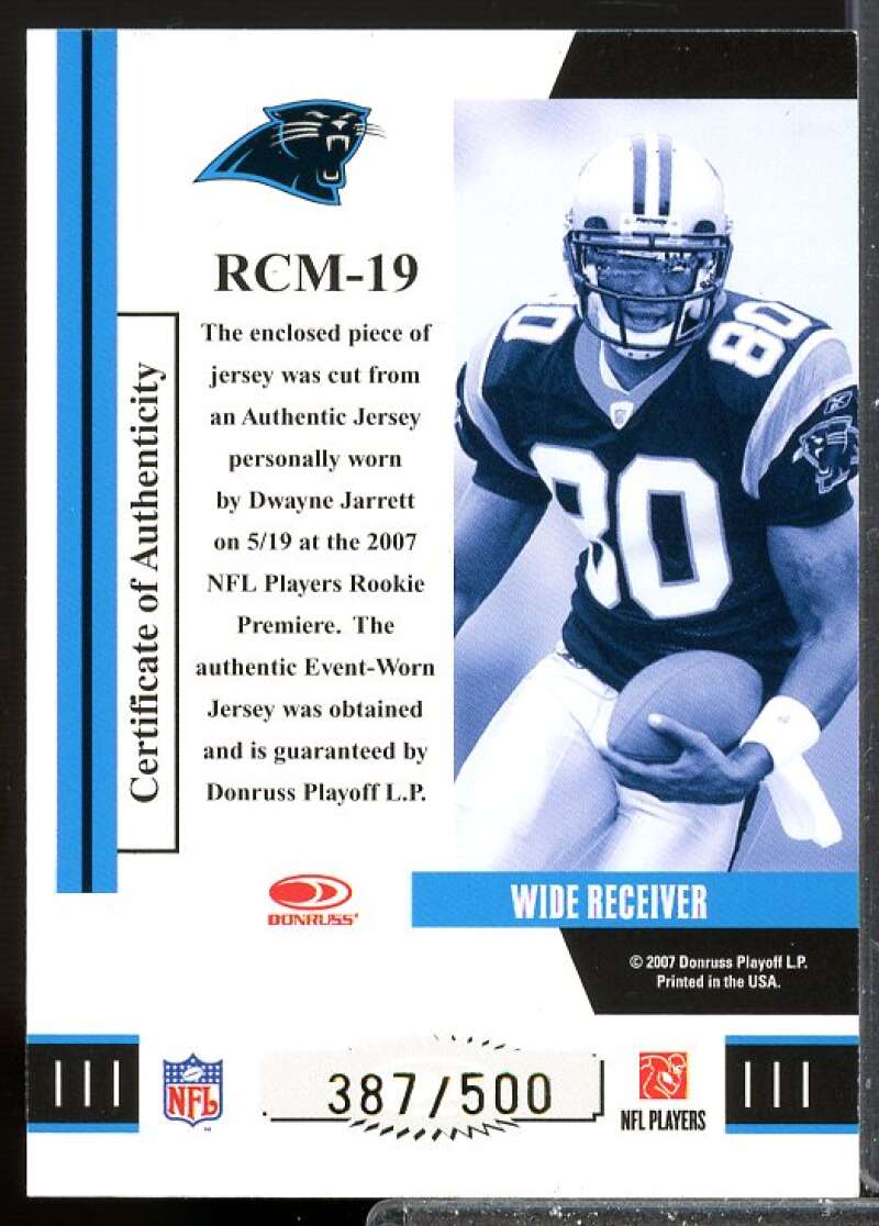 Dwayne Jarrett Card 2007 Donruss Threads Rookie Collection Jersey Materials #19  Image 2