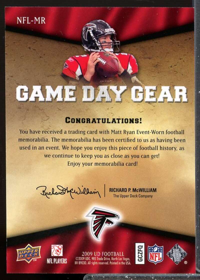 Matt Ryan Card 2009 Upper Deck Game Day Gear Jersey #MR  Image 2