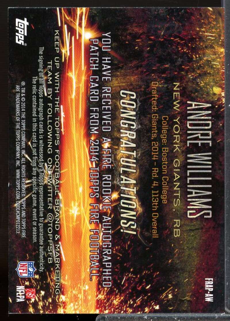 Andre Williams/500 Card 2014 Topps Fire Rookie Autograph Patches #FRAPAW  Image 2