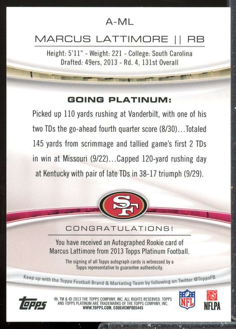 Marcus Lattimore 2013 Topps Platinum Rookie Autographs Black Refractors #AML  Image 2