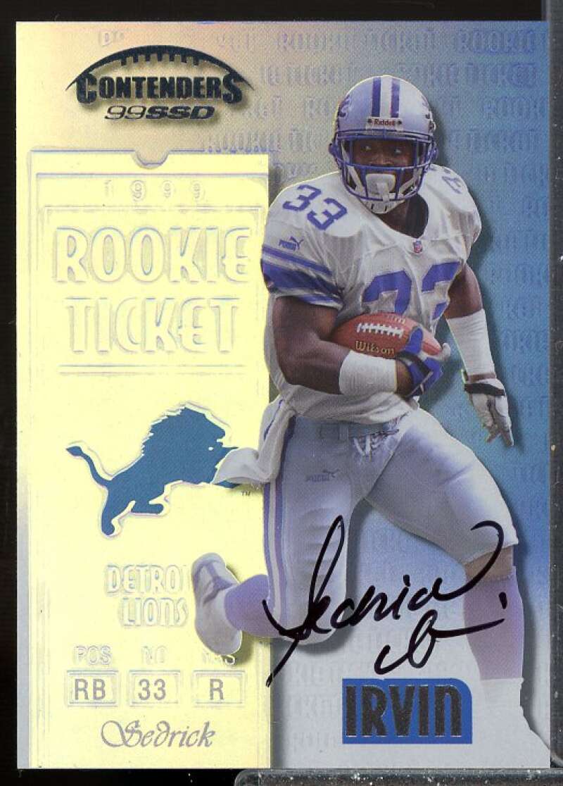 Sedrick Irvin RC Card 1999 Playoff Contenders SSD Rookie Auto #174  Image 1