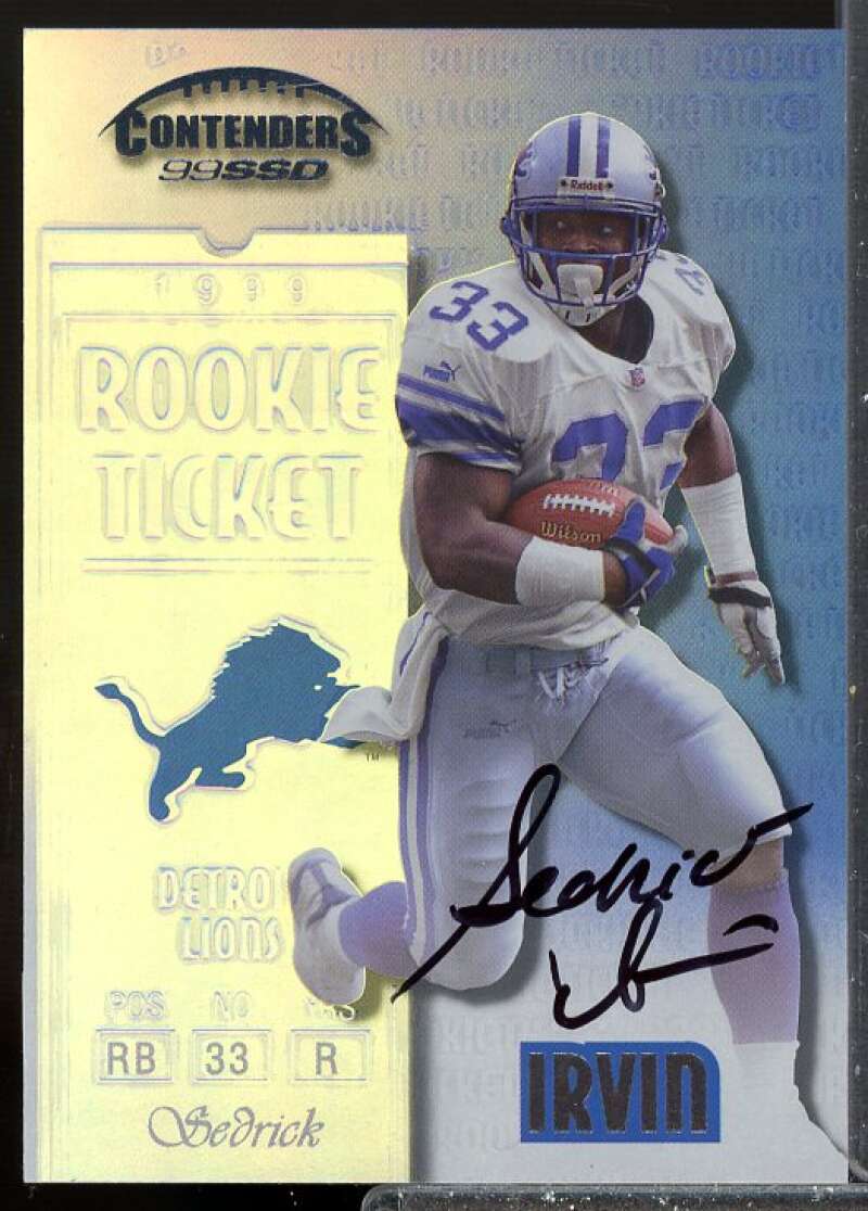Sedrick Irvin RC Card 1999 Playoff Contenders SSD Rookie Auto #174  Image 1