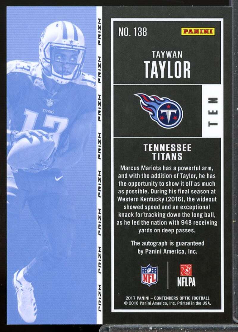 Taywan Taylor RC Card 2017 Panini Contenders Optic Rookie Auto #138  Image 2