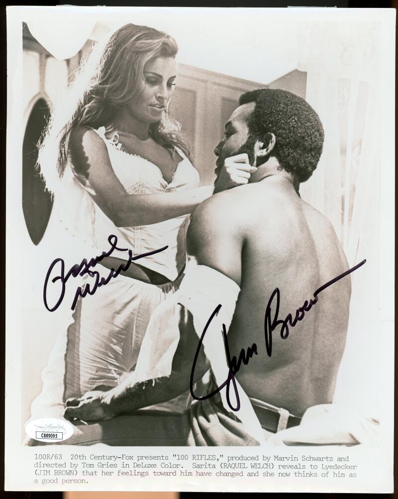 Jim Brown Raquel Welch 100 Rifles Signed Autographed 8x10 Photo JSA Authentic Image 1