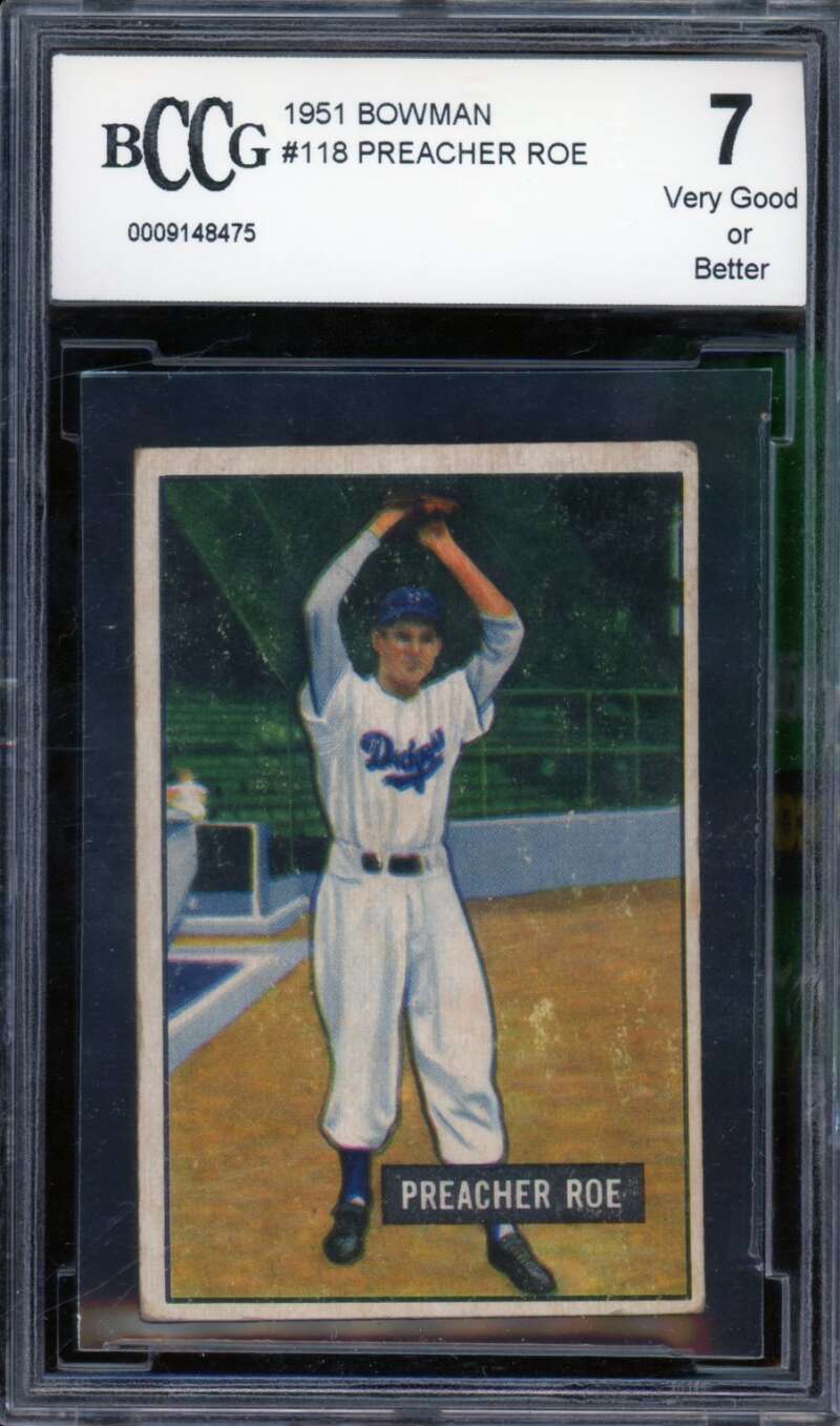 1951 Bowman #118 Preacher Roe BGS BCCG 7 Very Good+ Image 1