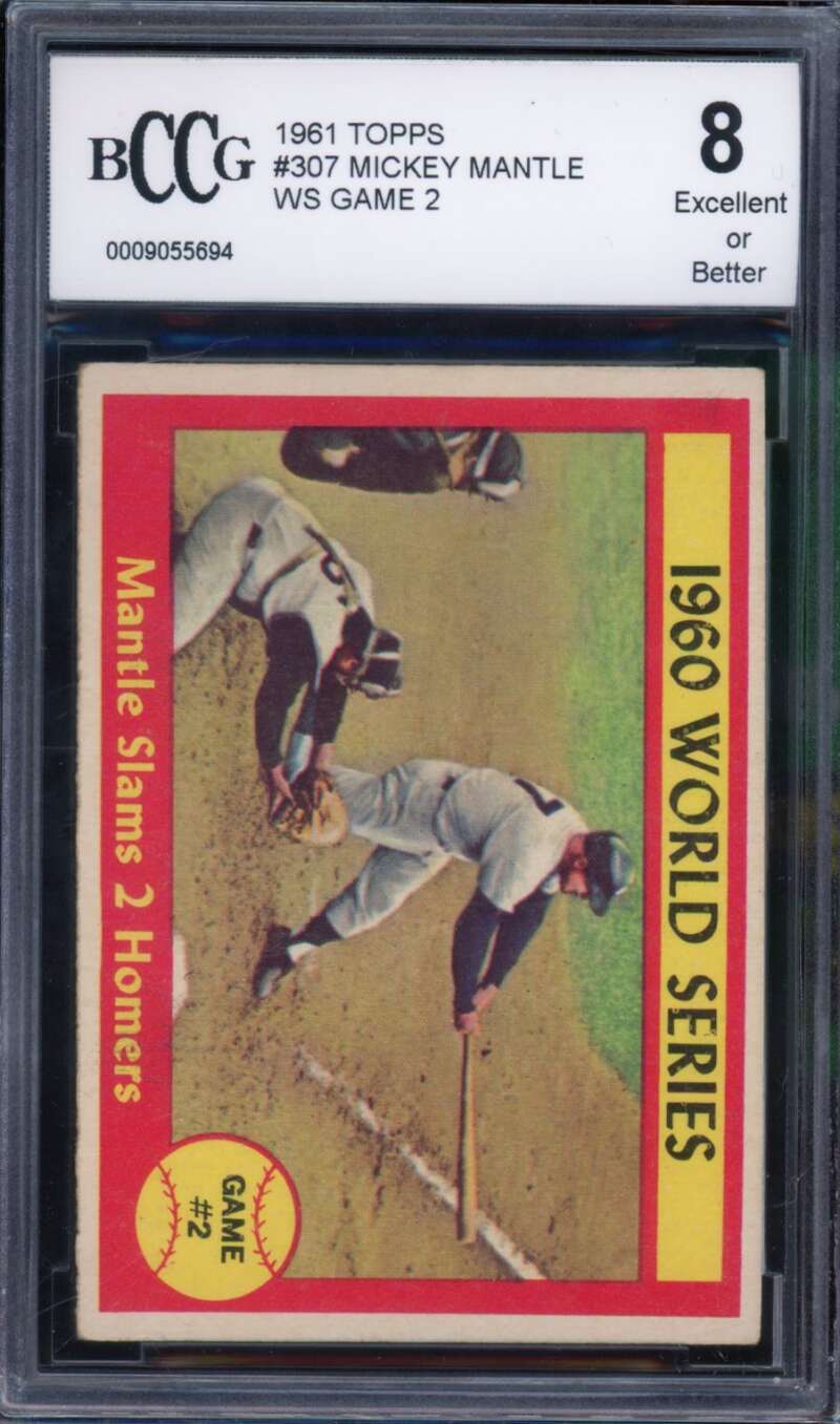 1961 Topps #307 Mickey Mantle WS Game 2 Card #307 BGS BCCG 8 Excellent+ Image 1