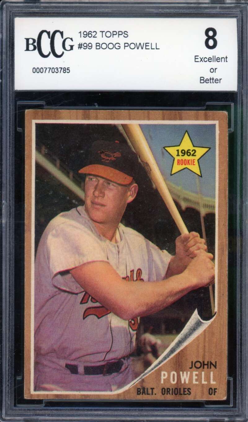 1962 Topps #99 John Boog Powell Rookie Card BGS BCCG 8 Excellent+ Image 1