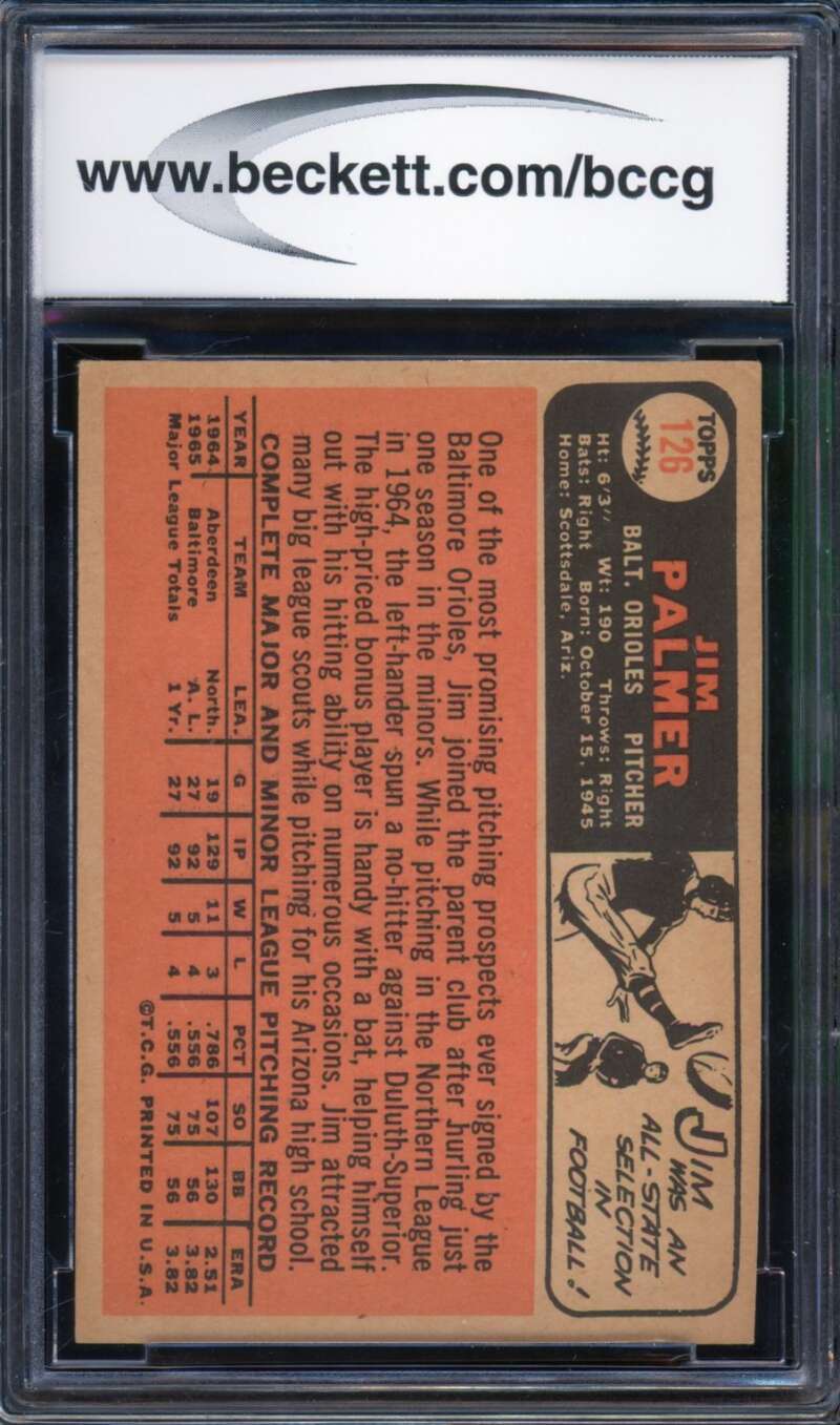 1966 Topps #126 Jim Palmer Rookie Card BGS BCCG 8 Excellent+ Image 2