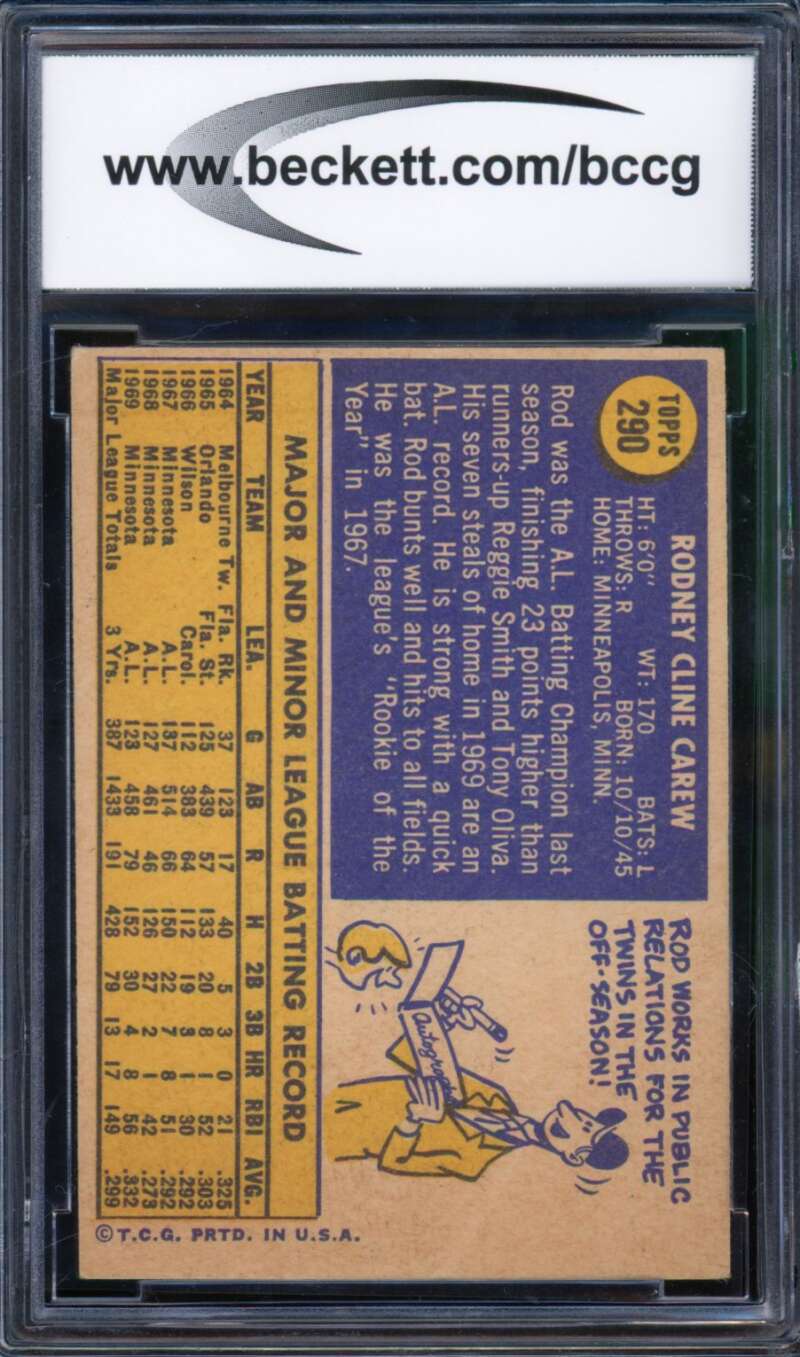 1970 Topps #290 Rod Carew Card BGS BCCG 8 Excellent+ Image 2