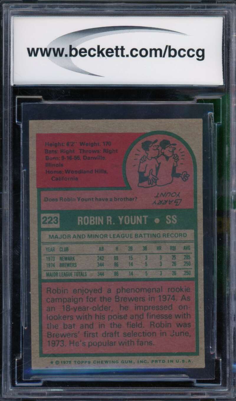 1975 Topps Mini #223 Robin Yount Rookie Card BGS BCCG 8 Excellent+ Image 2