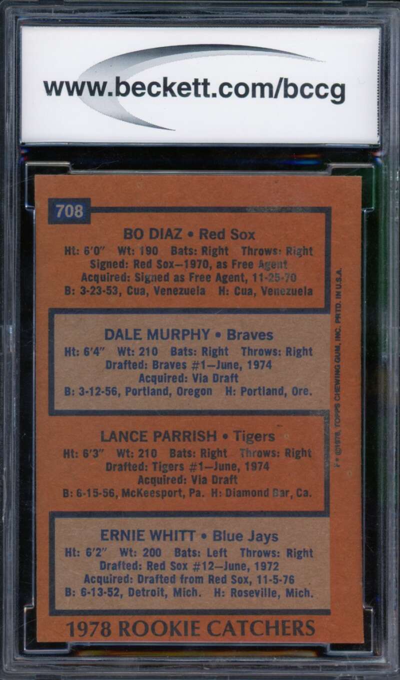 1978 Topps #708 Murphy/Lance Parrish Rookie Card BGS BCCG 9 Near Mint+ Image 2