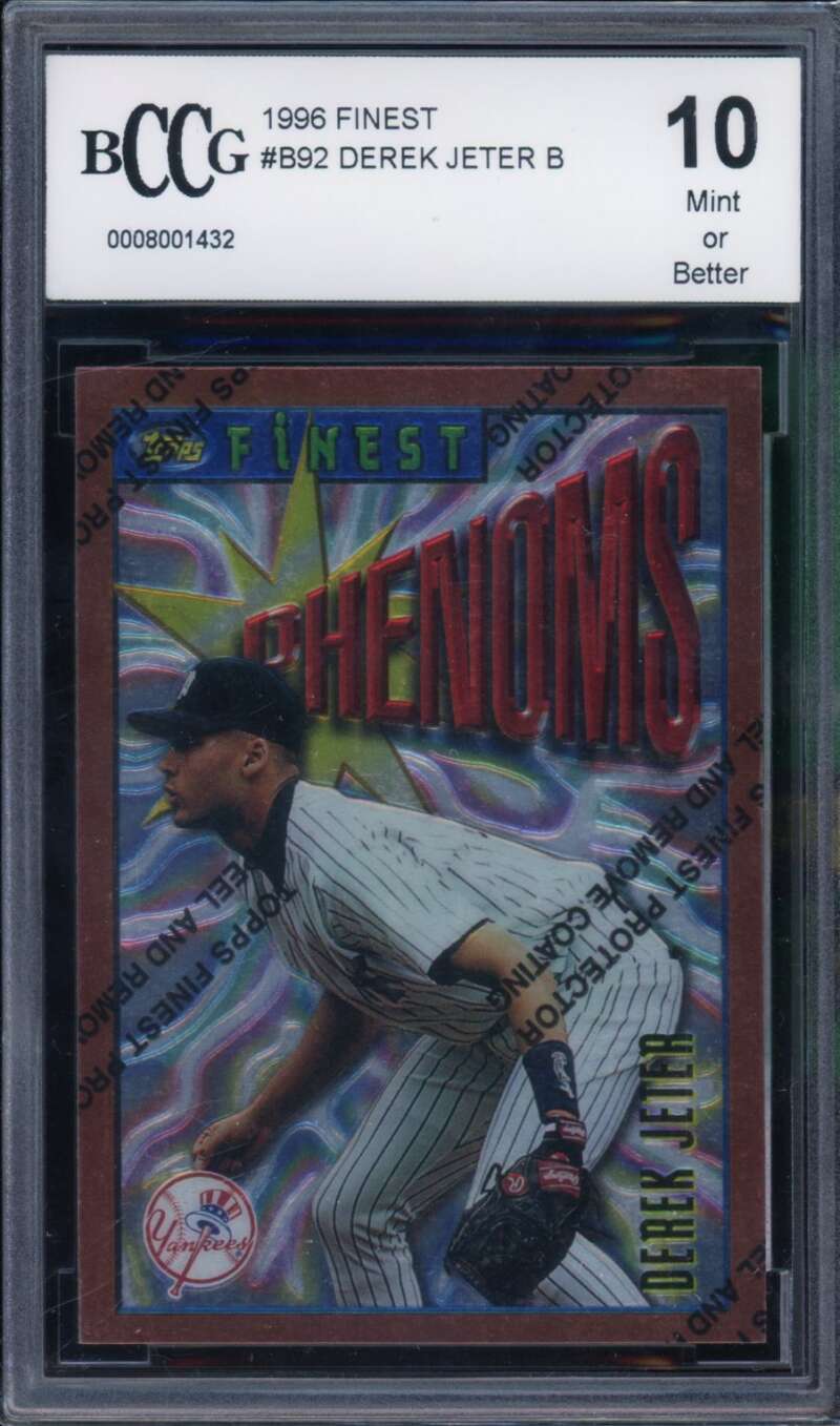 1996 Finest #B92 Derek Jeter Rookie Card BGS BCCG 10 Mint+ Image 1