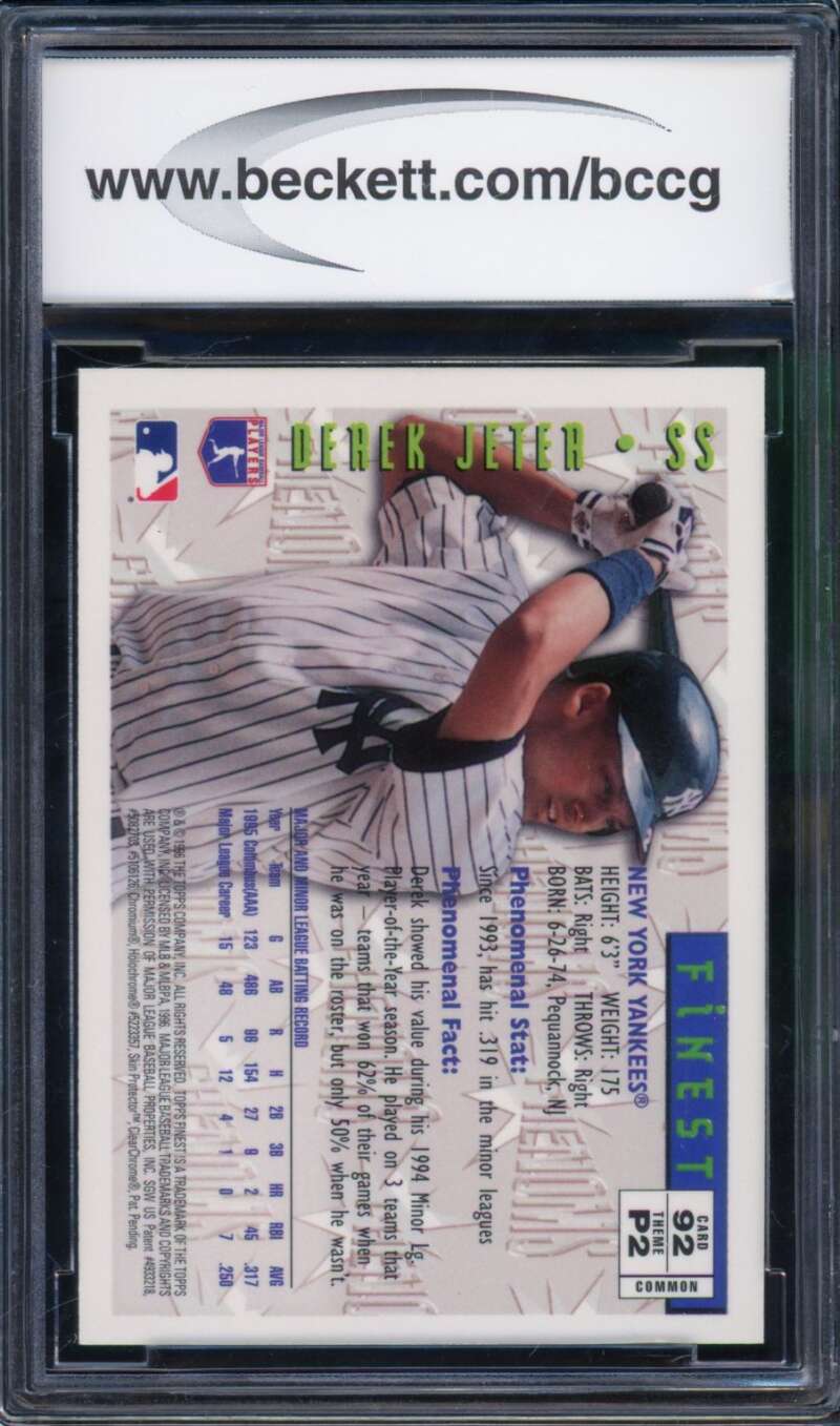 1996 Finest #B92 Derek Jeter Rookie Card BGS BCCG 10 Mint+ Image 2