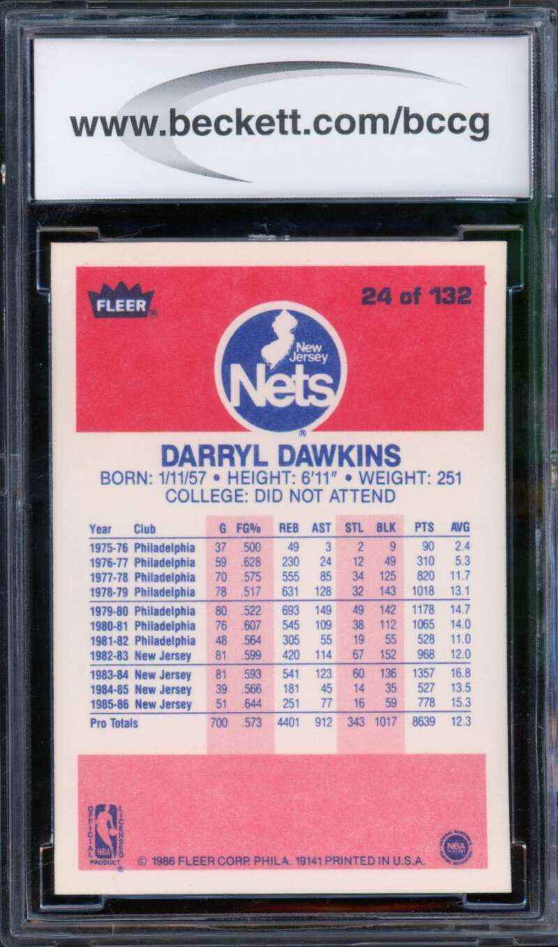1986-87 Fleer #24 Darryl Dawkins Card BGS BCCG 10 Mint+ Image 2