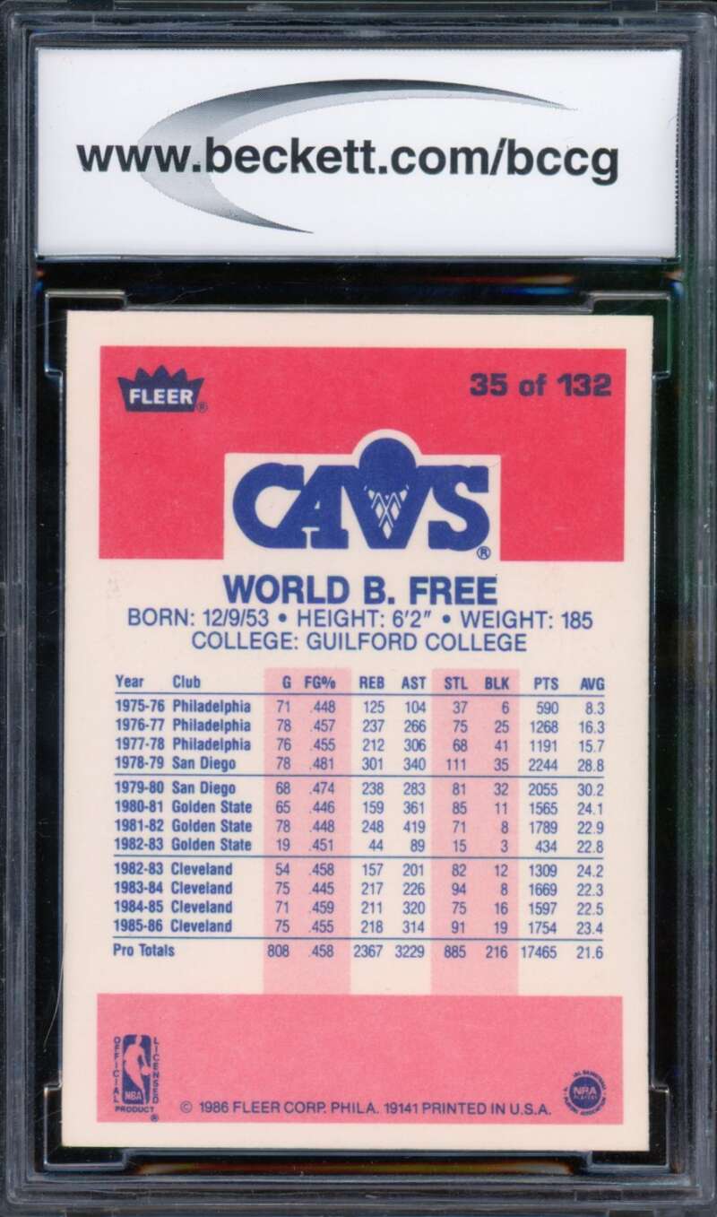 1986-87 Fleer #35 World B. Free Card BGS BCCG 10 Mint+ Image 2