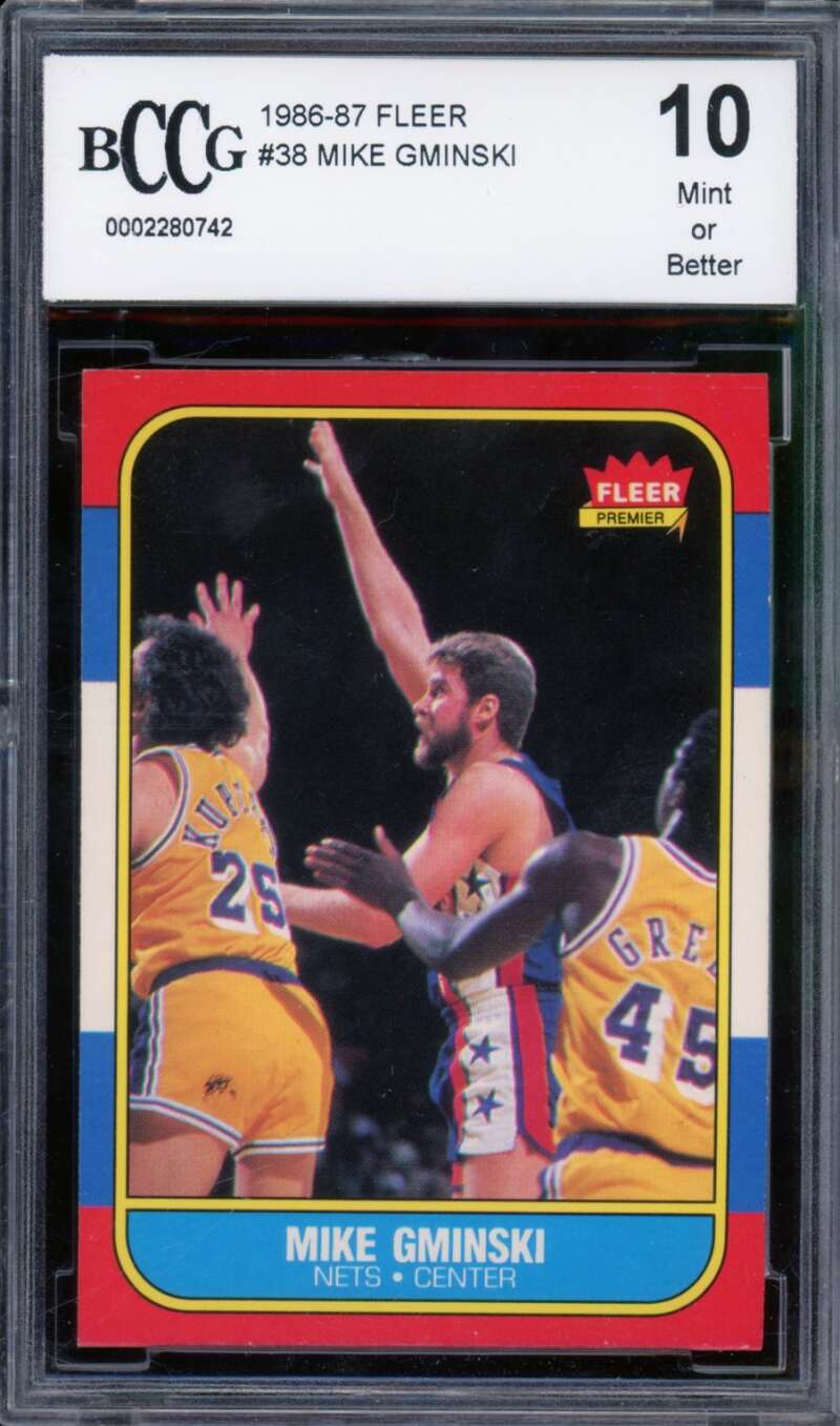 1986-87 Fleer #38 Mike Gminski Card BGS BCCG 10 Mint+ Image 1