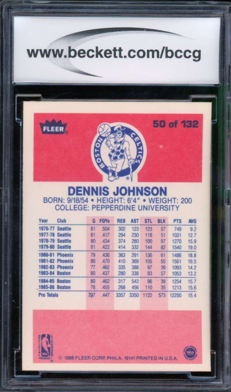 1986-87 Fleer #50 Dennis Johnson Card BGS BCCG 10 Mint+ Image 2
