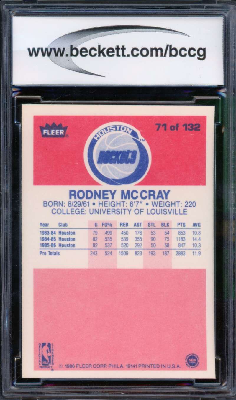 1986-87 Fleer #71 Rodney Mccray Rookie Card BGS BCCG 10 Mint+ Image 2