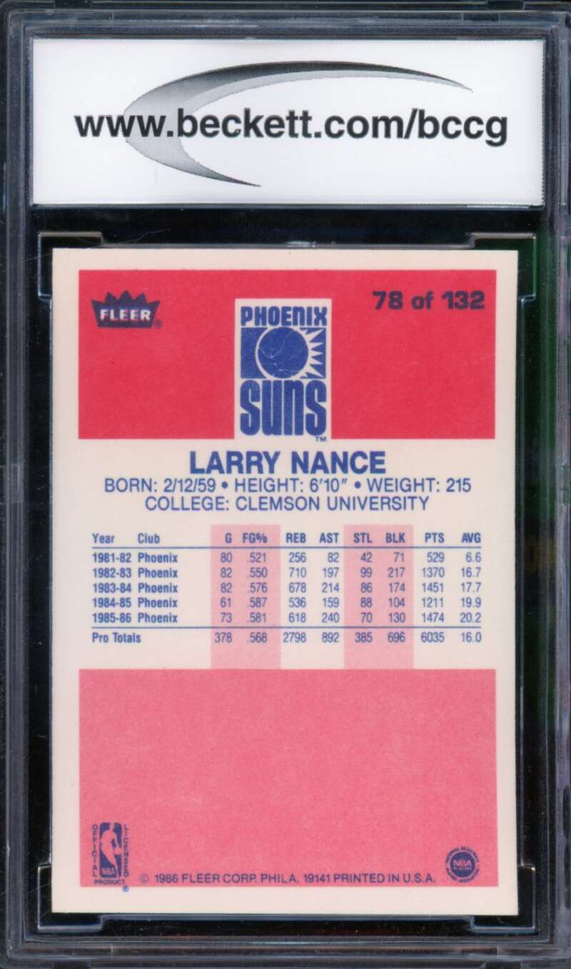 1986-87 Fleer #78 Larry Nance Card Rookie BGS BCCG 10 Mint+ Image 2