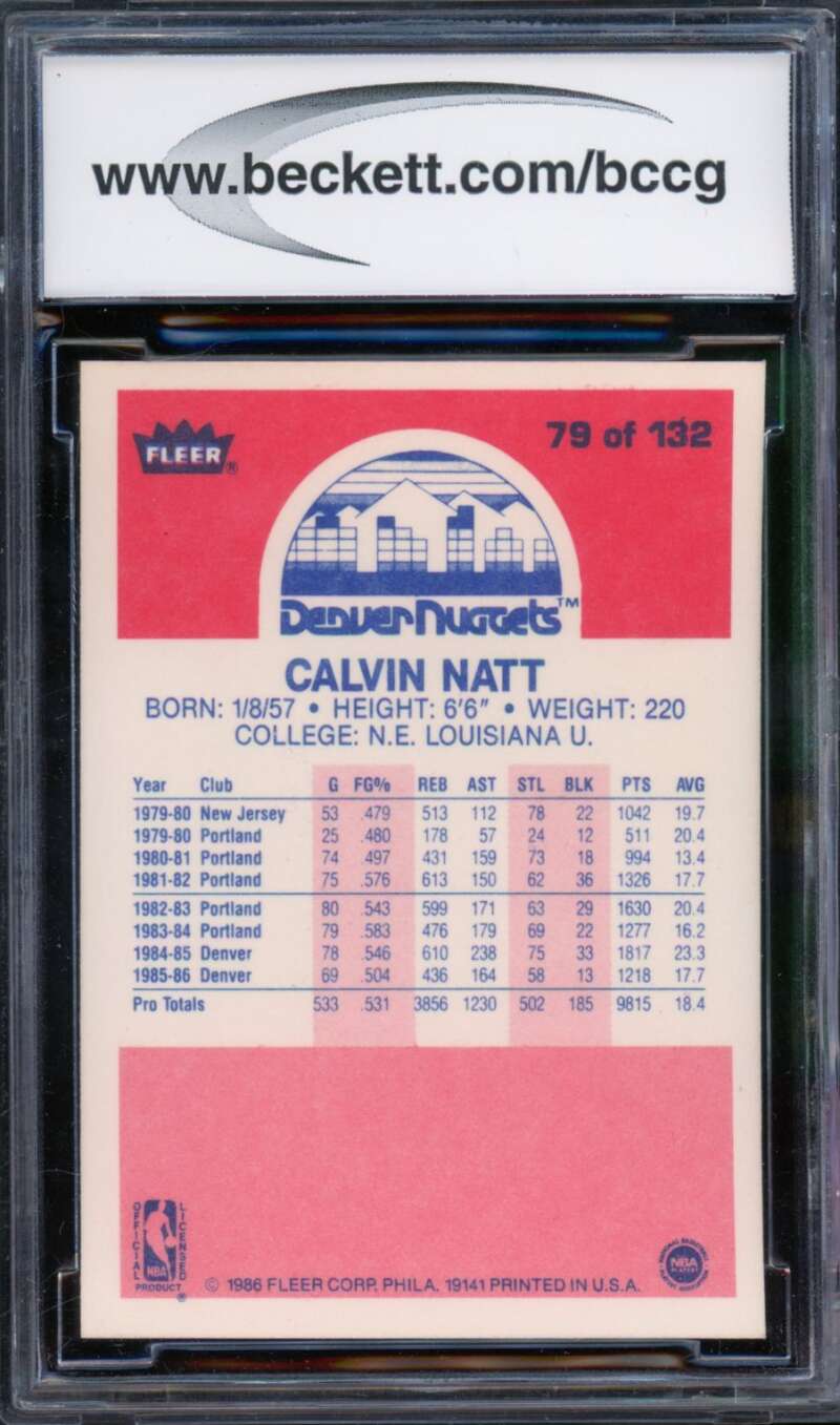 1986-87 Fleer #79 Calvin Natt Card BGS BCCG 10 Mint+ Image 2