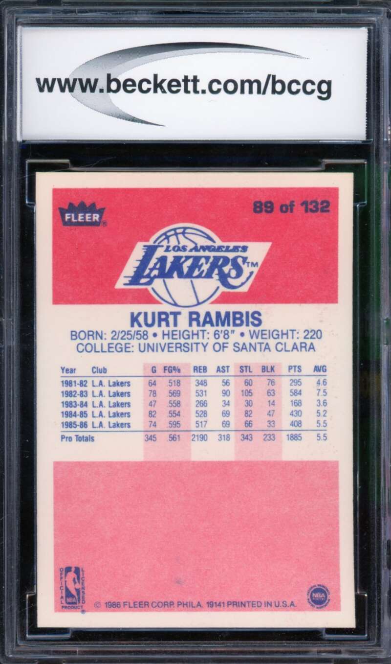 1986-87 Fleer #89 Kurt Rambis Rookie Card BGS BCCG 10 Mint+ Image 2