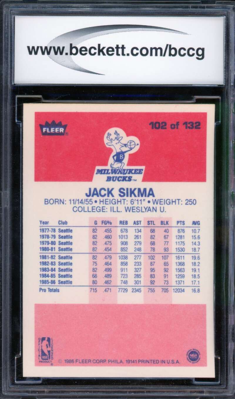 1986-87 Fleer #102 Jack Sikma Card BGS BCCG 10 Mint+ Image 2