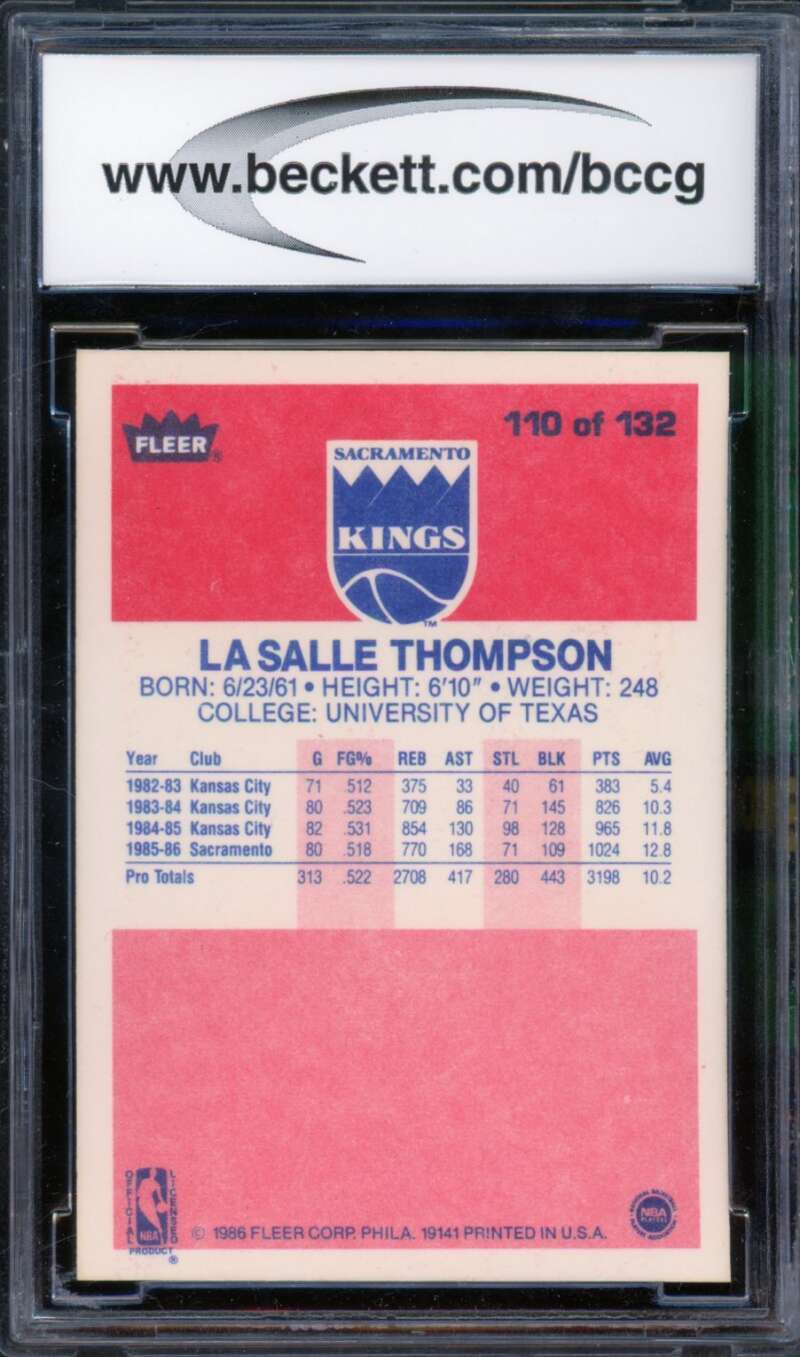 1986-87 Fleer #110 LaSalle Thompson Rookie Card BGS BCCG 10 Mint+ Image 2
