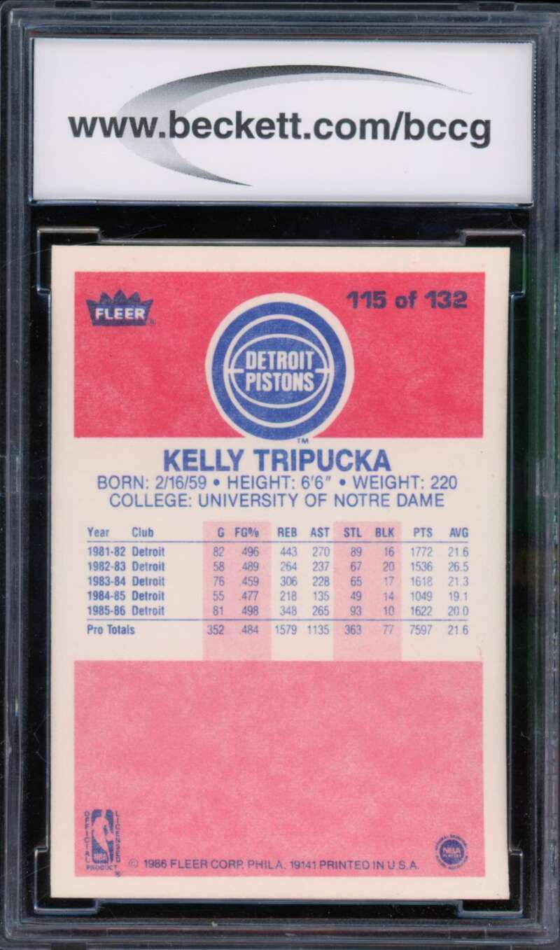 1986-87 Fleer #115 Kelly Tripucka Rookie Card BGS BCCG 10 Mint+ Image 2