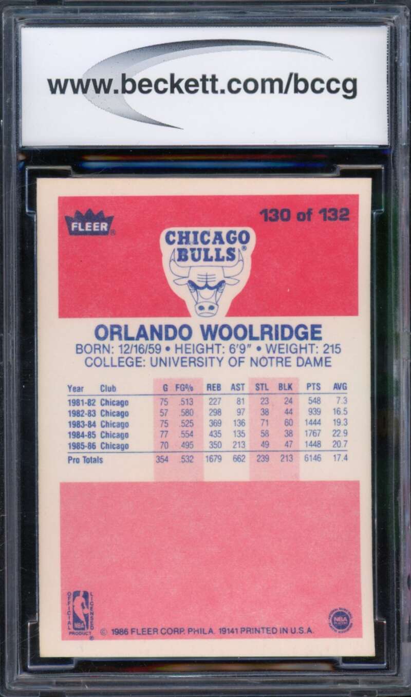 1986-87 Fleer #130 Orlando Woolridge Rookie Card BGS BCCG 10 Mint+ Image 2