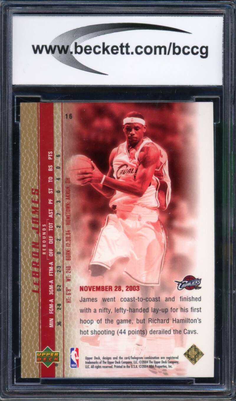2003-04 Upper Deck PB Gold #16 LeBron James Rookie Card BGS BCCG 10 Mint+ Image 2